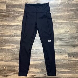 REI Co-op Black High Rise Performance Leggings Med Trail Hiking Athletic Pockets